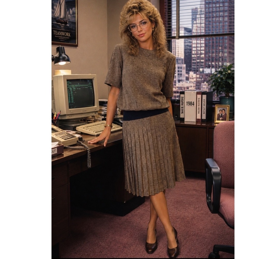 80's  VTG Sasson Whimsigoth  Sasson Skirt Set‎ Brown Sz 4 Grannycore career